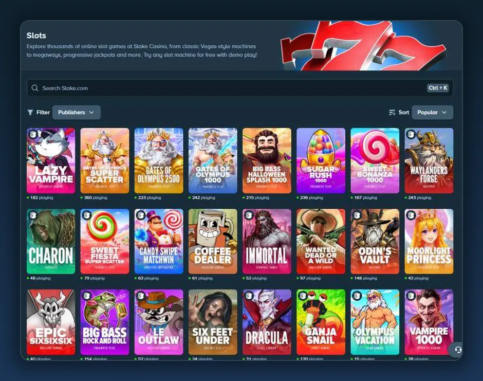 Slots group on stake.com sorted by popularity